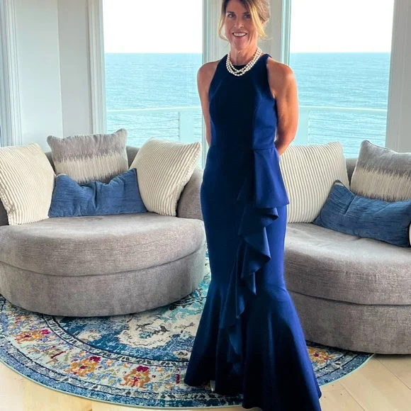 Ruffle Gown Aqua Gown Bloomingdale's Bloomingdale's Dresses  Bloomingdales Aqua Evening Gown Poshmark